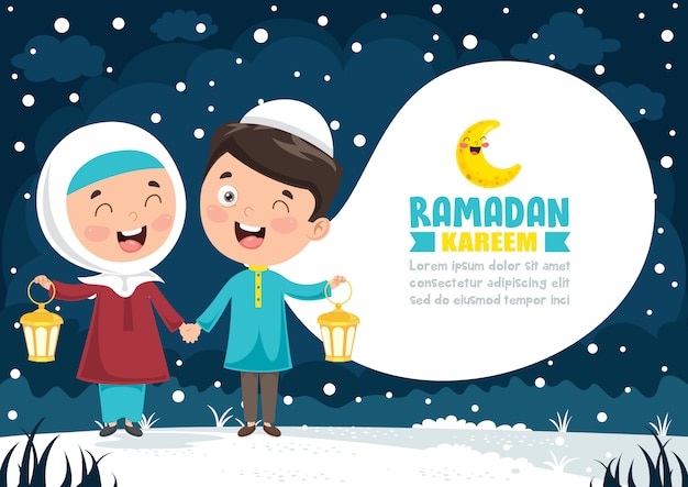 Wektorowa Ilustracja Muzułmańscy Dzieci świętuje Ramadan