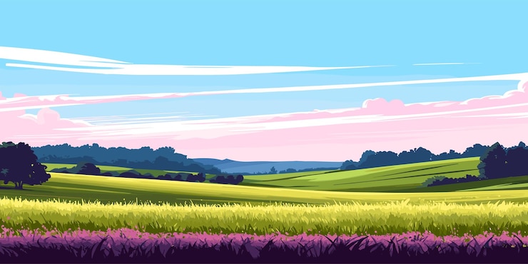Wektor wektorowa ilustracja panoramiczna wiejskiego krajobrazu letniego