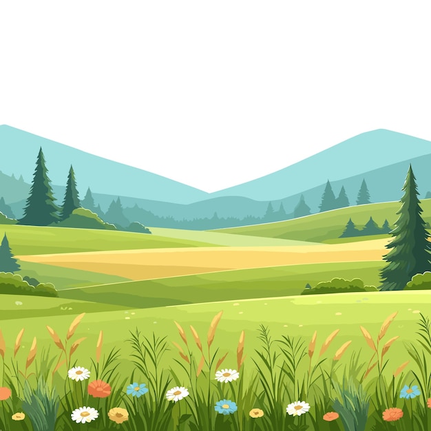 Plik wektorowy wektorowa ilustracja płaskiego krajobrazu letniego widoku przyrody na wsi