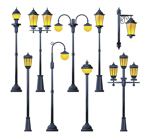 Wektorowa ilustracja stare miasto lampy w kreskówka stylu.