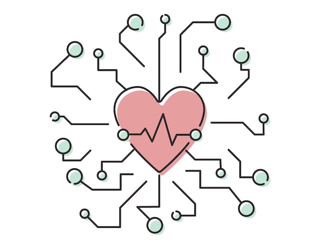 Plik wektorowy wektorowa izolowana linia ikona serca z kardiogramem symbolem cyfrowego zdrowia i medycyny