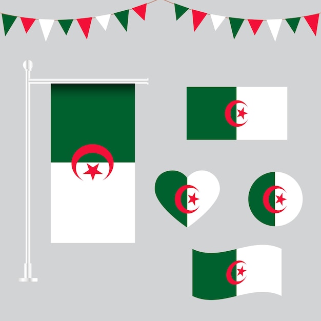 Plik wektorowy wektorowa kolekcja emblematów i ikon algierii w różnych kształtach
