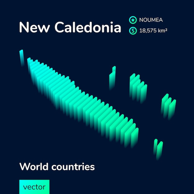 Wektorowa Mapa 3d Nowej Kaledonii W Zielonych Kolorach Na Ciemnoniebieskim Tle