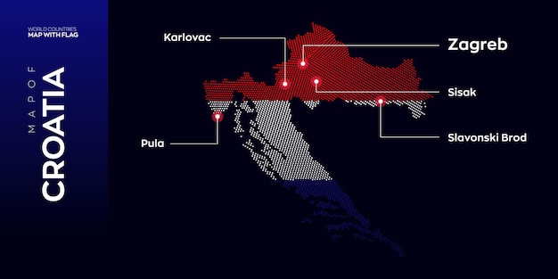 Wektorowa Mapa Chorwacji Ze Stolicą I Dużymi Miastami