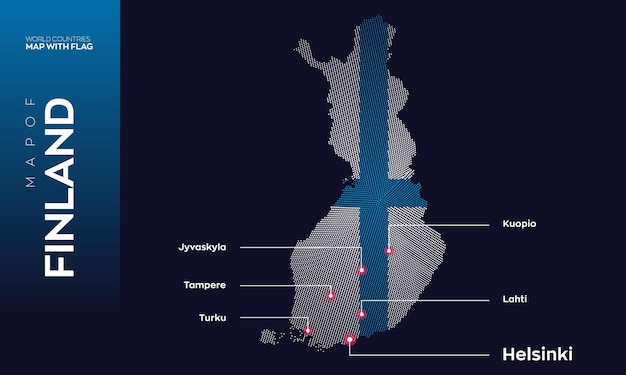 Wektorowa mapa Finlandii ze stolicą i dużymi miastami.