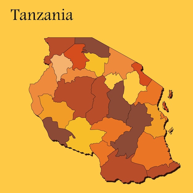 Wektorowa Mapa Tanzanii Z Liniami Regionów I Miast I Pełnym Każdym Regionem