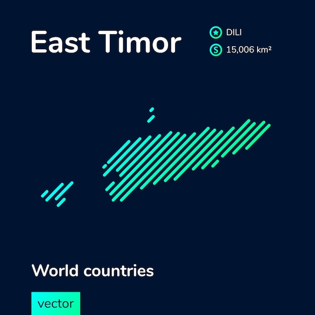 Wektorowa Mapa Timoru Wschodniego W Zielonych Kolorach Na Ciemnym Czarnym Tle Ikona Stylizowanej Mapy Timoru Wschodniego