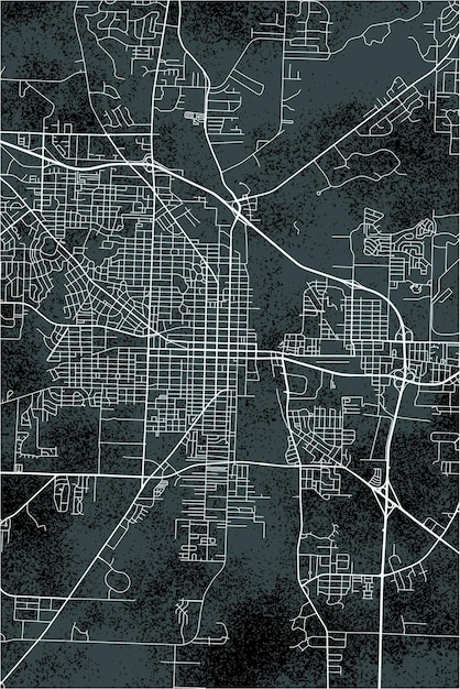 Wektorowa minimalistyczna mapa ulica Albany amerykańskie miasto na grunge ciemnym tle Georgia USA