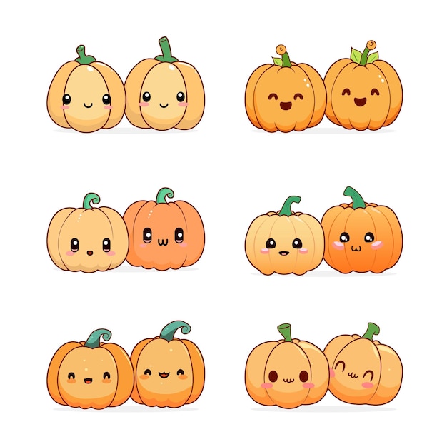 Wektorowa płaska kolekcja dyni Kawaii Halloween