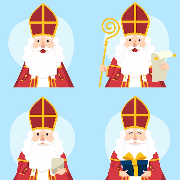 Plik wektorowy wektorowa płaska kolekcja sinterklaas z różnymi pozycjami