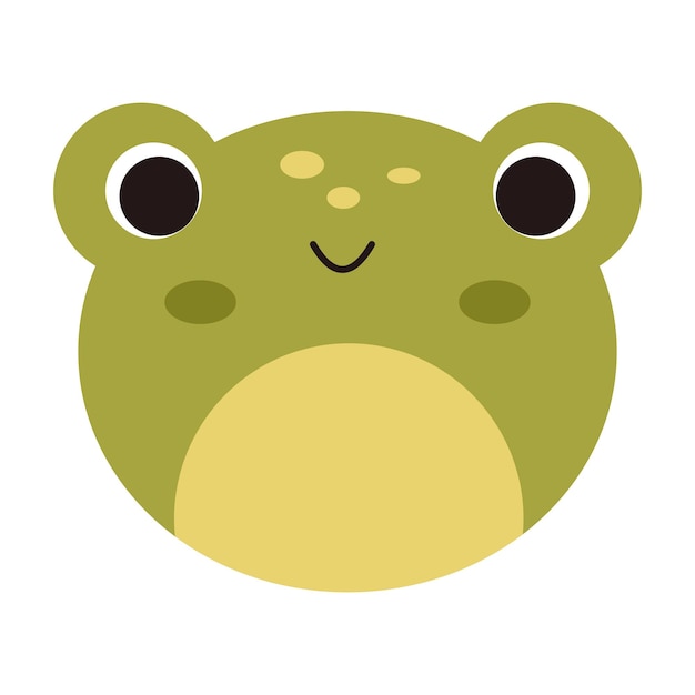 Wektorowa Słodka Twarz żaby Uśmiechnięta żaba W Płaskiej Konstrukcji Kawaii Zielone Zwierzę Dziecinna, Zabawna, Odrobinę Głowa