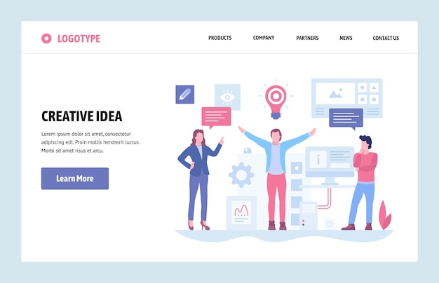 Wektorowa strona internetowa szablon projektowania sztuki liniowej Kreatywny pomysł i koncepcja rozwiązań biznesowych Strona docelowa do tworzenia stron internetowych i mobilnych Nowoczesna ilustracja płaska