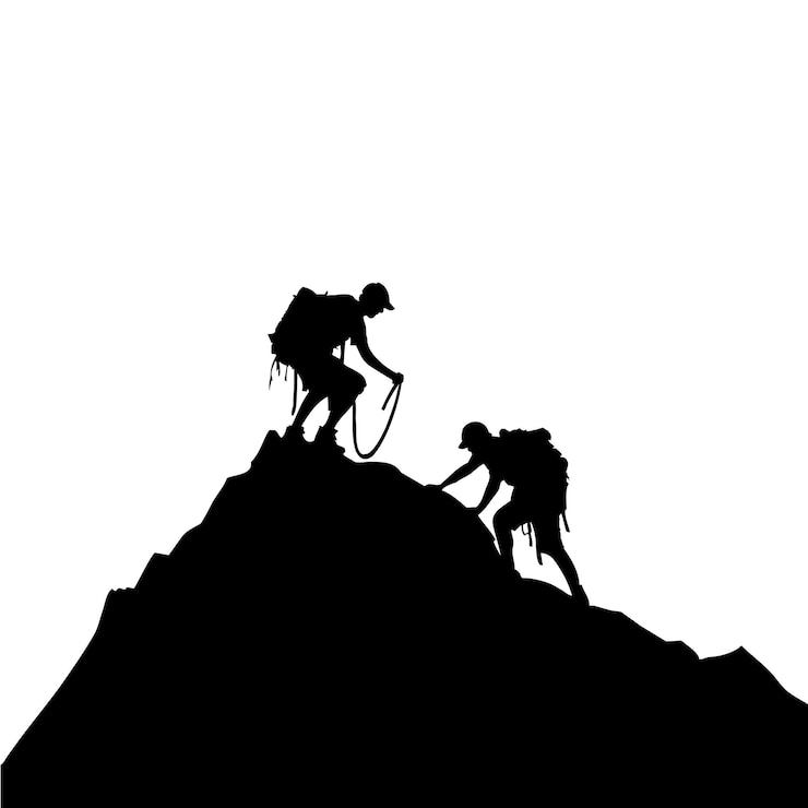 Wektor wektorowa sylwetka alpinisty na białym tle symbol alpinizmu