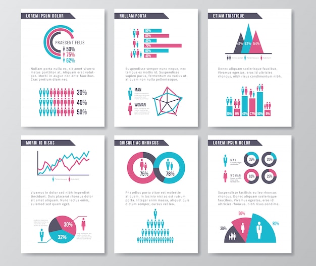 Wektorowe Biznesowe Infographic Broszurki Strony Z Ikonami, Mapami I Elementami Demografii ,.