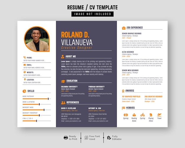 Wektorowe czyste i nowoczesne portfolio CV lub szablon CV