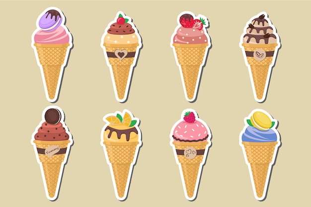 Wektorowe ilustracje deserowe dla desertowych naklejek na lody