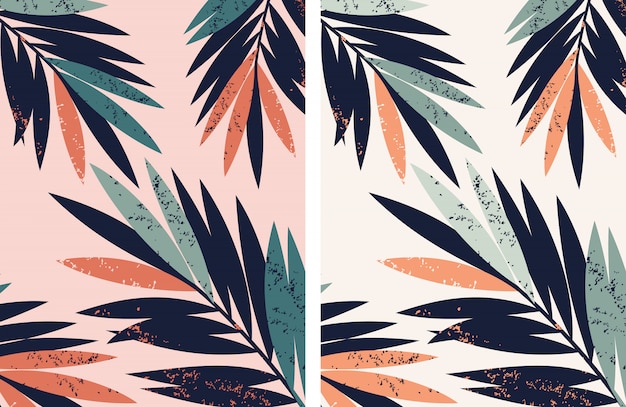 Wektorowe ilustracje z tropikalnymi palmowymi liśćmi.