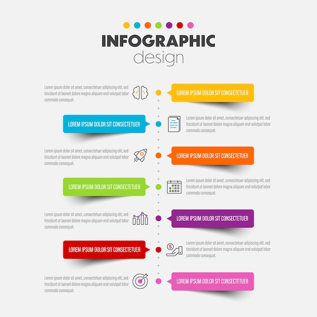 Plik wektorowy wektorowe kolorowe wykresy infograficzne, ikony wykresów koncepcji biznesowej z 7 opcjami