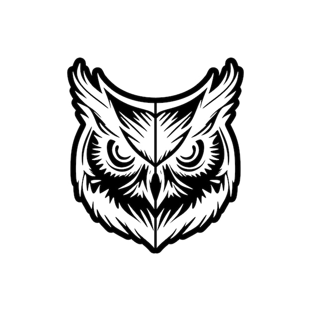 Wektorowe logo sowy w czerni i bieli o minimalistycznym designie