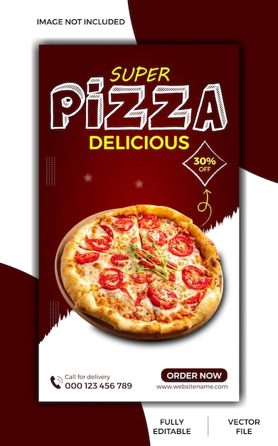 Wektorowe menu super pysznego jedzenia i pyszna pizza w mediach społecznościowych oraz szablon banera
