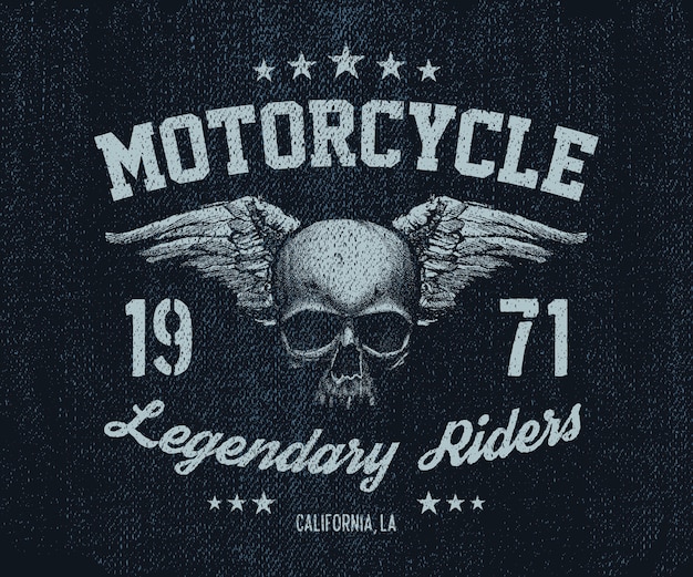 Wektorowego emblemata retro motocyklisty stara czaszka