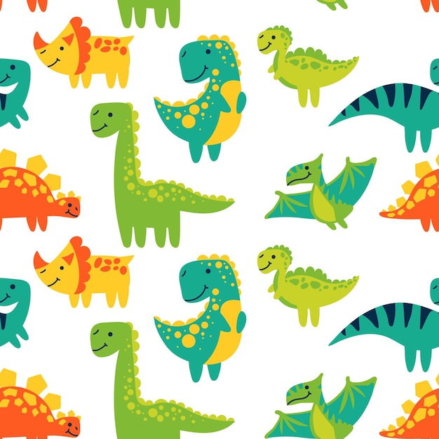 Wektorowy bezszwowy kolor powtarzający się wzór z dinozaurami w jasnym stylu kreskówki Bezszwowy dla dzieci