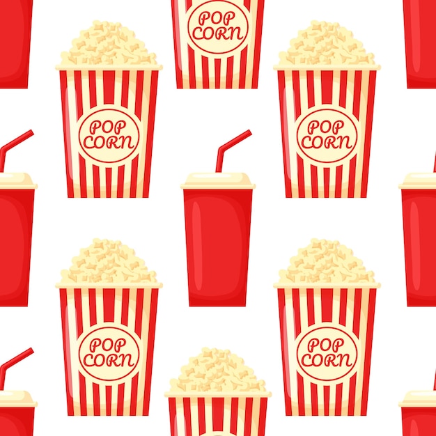 Wektorowy bezszwowy wzór popcornu i sody Ilustracja wektorowa
