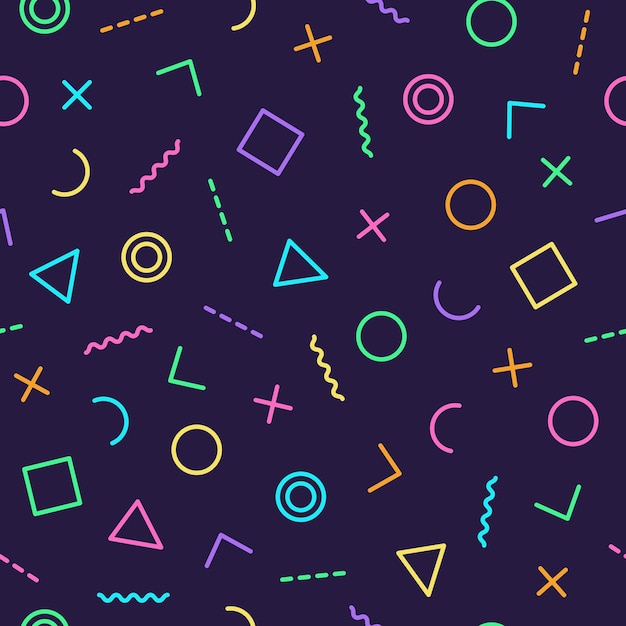 Wektorowy bezszwowy wzór w stylu Memphis Wielokolorowe elementy geometryczne tło