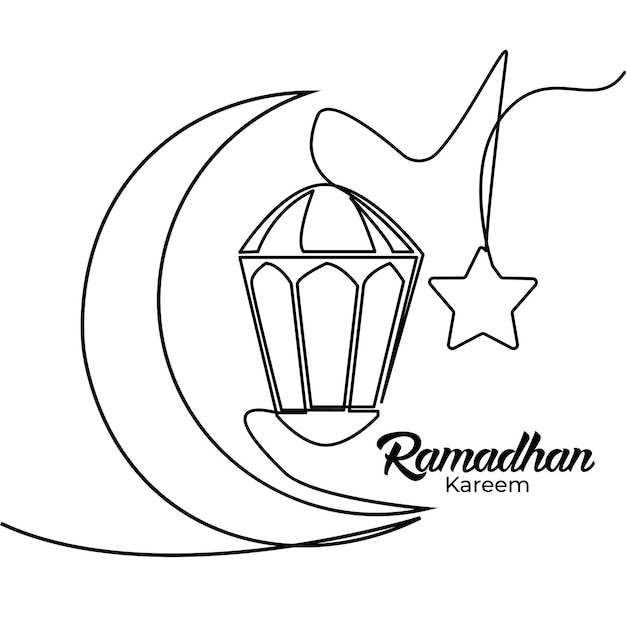 Plik wektorowy wektorowy ciągły rysunek jednego rzędu symbolu ramadan kareem