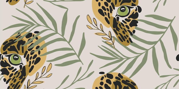 Wektorowy druk zwierzęcy Bezszwy leopard i elementy tropikalne Projekt wzoru dla tkanin i tekstyliów