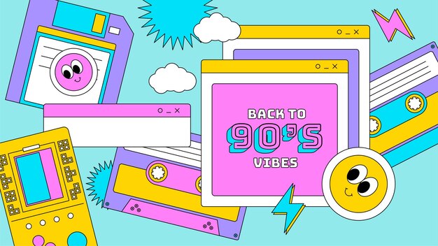 Wektorowy gradient tekstura 90s party social media cover szablon