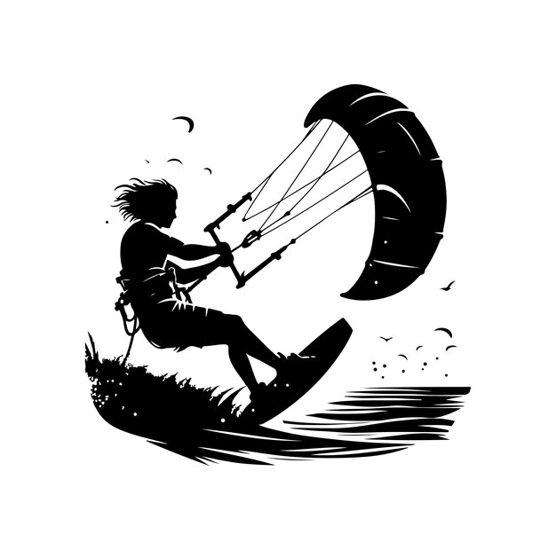 Wektorowy Ilustracja Sylwetki Kitesurfingu