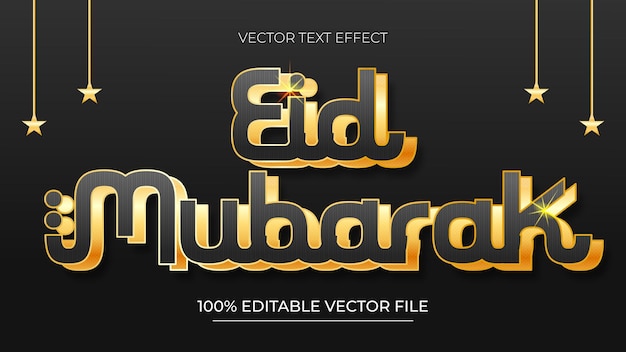 Wektorowy islamski Eid Mubarak z efektem stylu złotego tekstu edytowalny