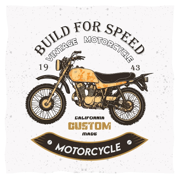 Wektorowy klasyczny motocykl i legendarni zawodnicy, plakat i projekt koszulki