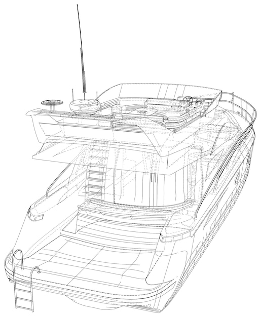 Wektorowy kontur jachtu wireframe motorowy jacht eps format wektor stworzony z d