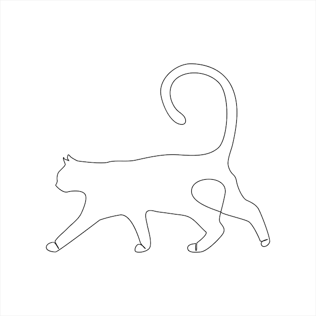 Wektorowy kot zwierzęta domowe ciągły rysunek jednej linii izolowany na białym tle ilustracja i mini