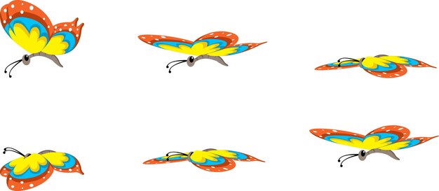 Plik wektorowy wektorowy motyl z kreskówek latający kluczowe ramki izolowana ilustracja wektorowa
