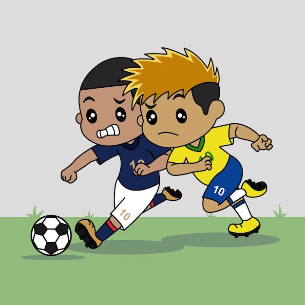 Plik wektorowy wektorowy projekt dzieci noszących koszulkę narodowej drużyny piłkarskiej gra w piłkę nożną francja vs brazylia