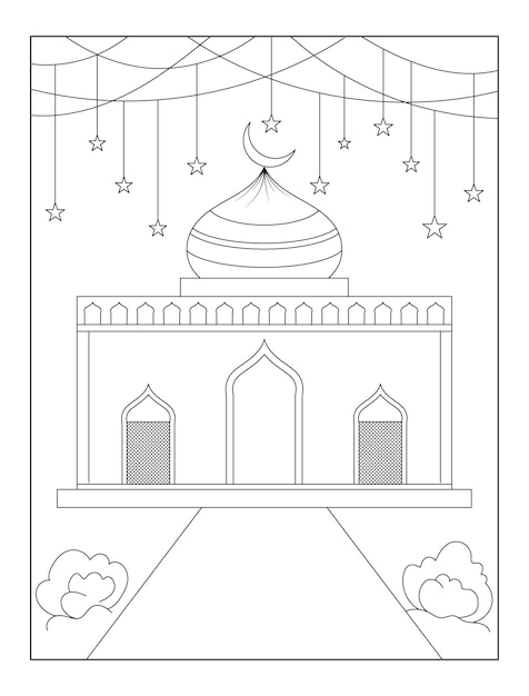 Plik wektorowy wektorowy projekt islamskiego meczetu do malowania dla dzieci i dorosłych