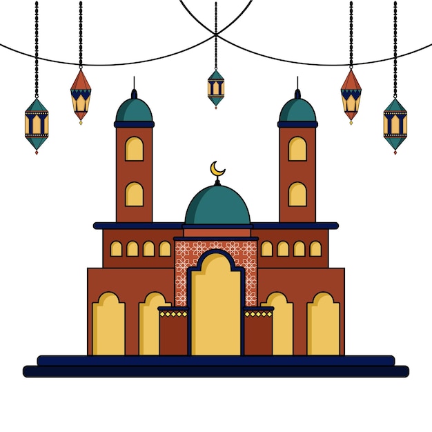 Plik wektorowy wektorowy projekt muzułmańskiego meczetu na białym tle