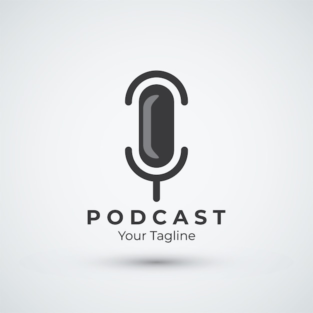 Wektorowy projekt szablonu logo podcastu z nowoczesnym modnym mikrofonem audio Podcasty dla wywiadów studyjnych multimedialne i szablony projektowania stron internetowych