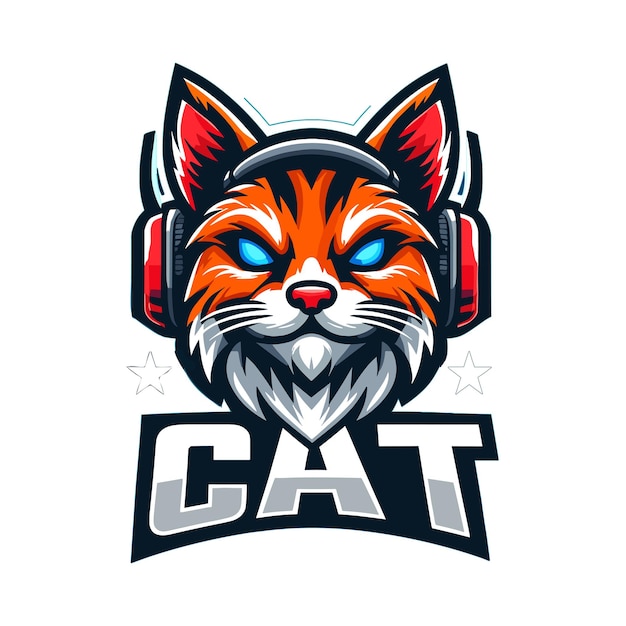Plik wektorowy wektorowy szablon logo maskotki gry cat esport nowoczesna ilustracja głowy na białym tle