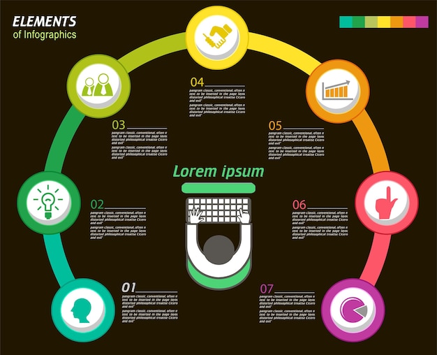 Wektorowy Szablon Wykresu Kołowego Dla Infografiki Z 7 Opcjami