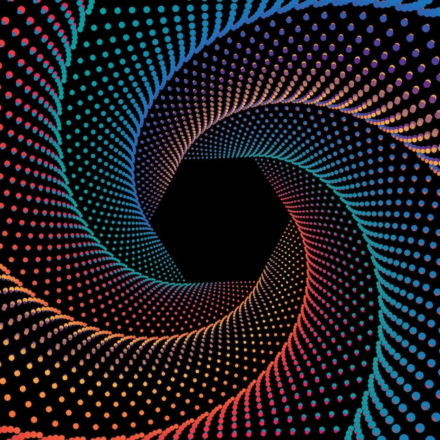 Plik wektorowy wektorowy tło kropkowany sześciokątny wirowy wzór. spiralne kropki wirowe w kształcie sześciokąta.
