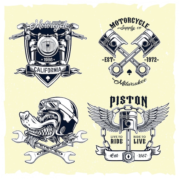 Wektorowy ustawiający klasyczni motocykli emblematy