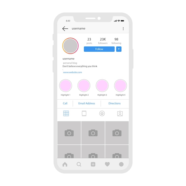Wektorowy wektor projektowania infografiki osobistego konta instagram dla smartfona