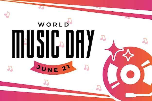 Plik wektorowy wektorowy winylowy instrument muzyczny światowego dnia muzyki z gradientowym tłem plakat z okazji dnia muzyki 21 czerwca