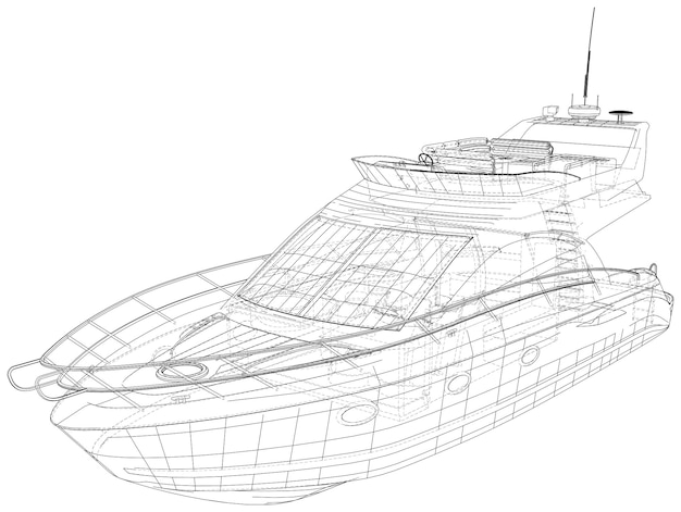 Wektorowy zarys jachtu Wireframe motorowy jacht format EPS10 Wektor stworzony z 3d