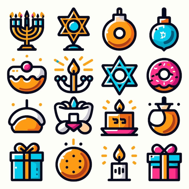 Wektorowy Zestaw Ikon Hanukkah Zestaw Ikon Wektorowych Hanukkah