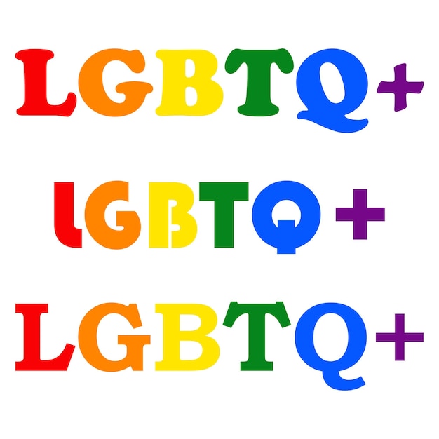 Plik wektorowy wektorowy zestaw napisów społeczności lgbtq różnymi czcionkami w kolorach tęczy